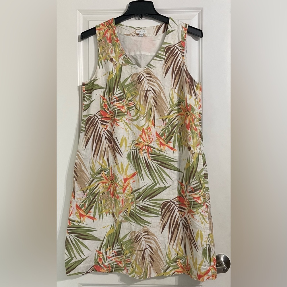 J. Jill Love Linen Tiger Lily Jungle Shift Dress MT Sleeveless Tropical Floral - Picture 3 of 13